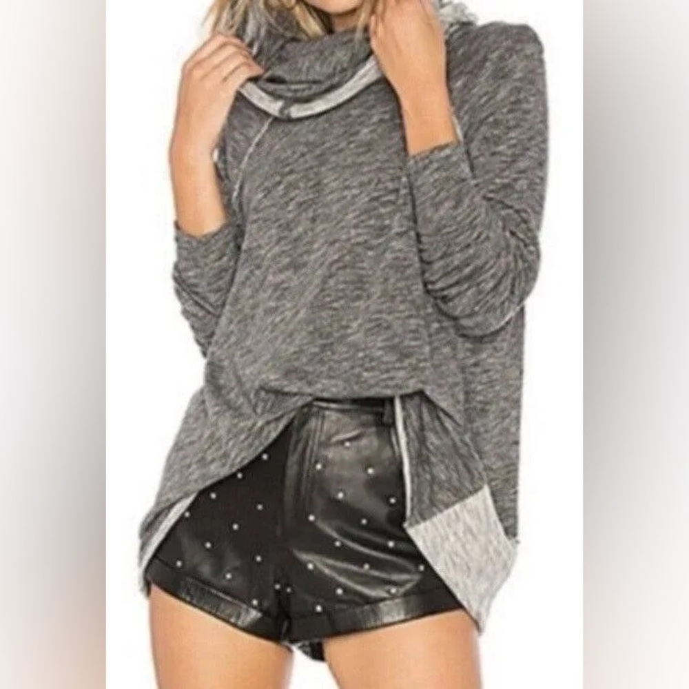 Free People Heathered Gray Cowl Neck Long Sleeve Top
